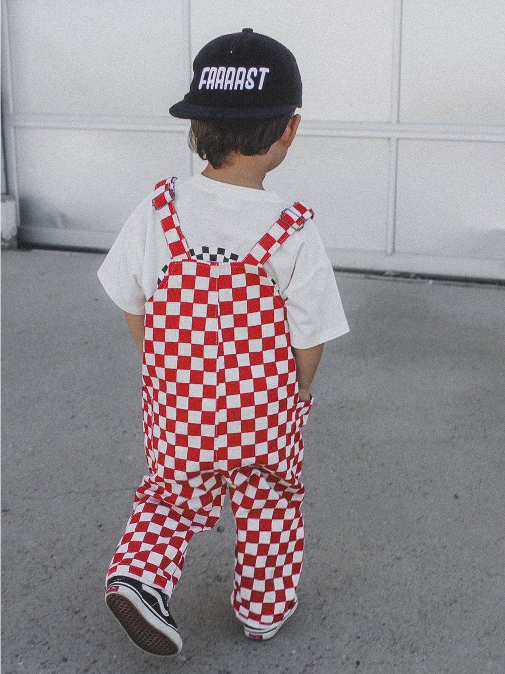 Kids Red & White Checker Denim Pocket Overalls - Little Trouble 2T Unisex - Picture 4 of 9